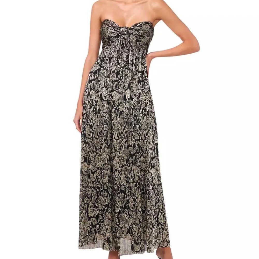 The Piper Strapless Dress - Metallic-Print Strapless Maxi Dress.